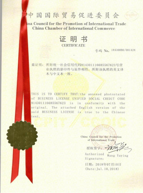 CCPIT Business License Certificate